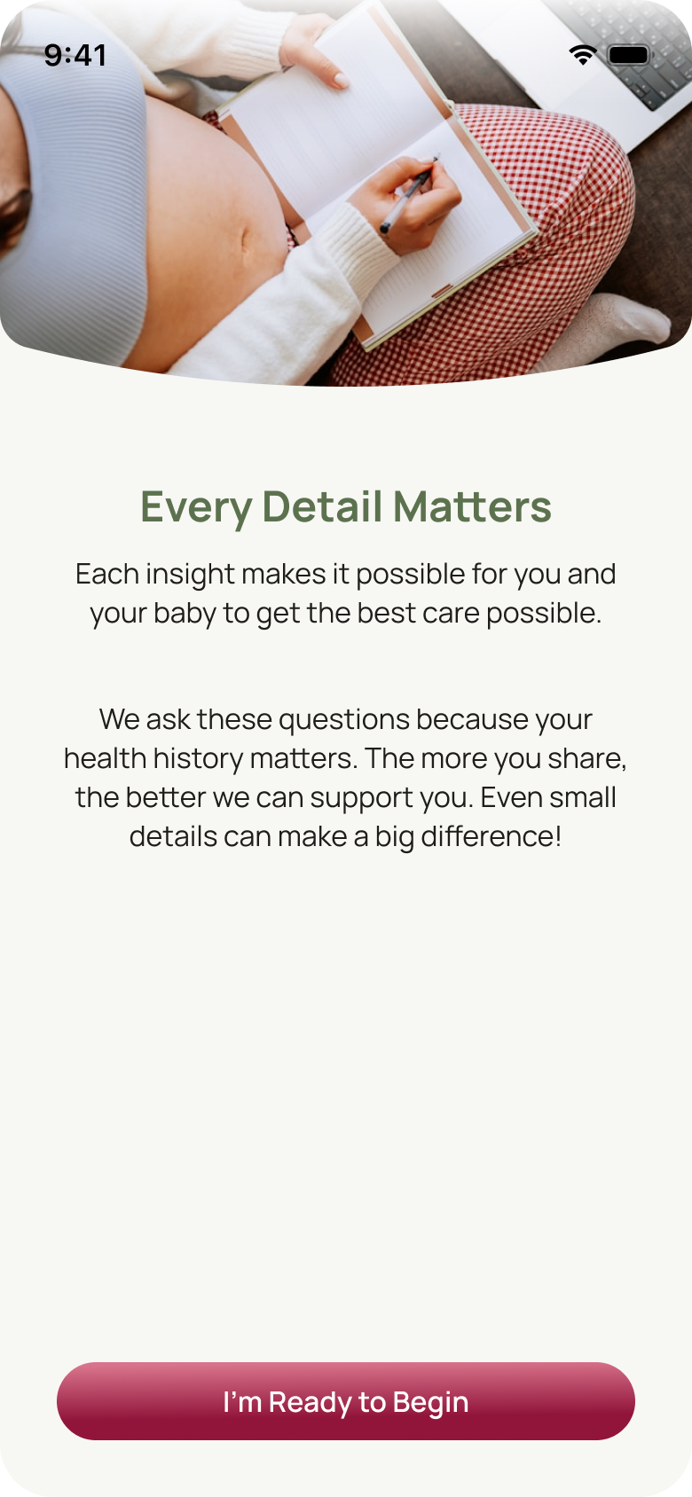 The app's guided health assessment