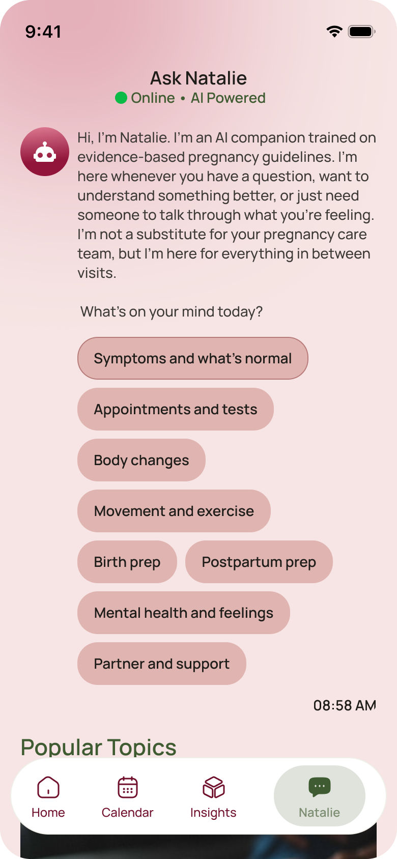 Chatting with Natalie, the AI coach, in the app